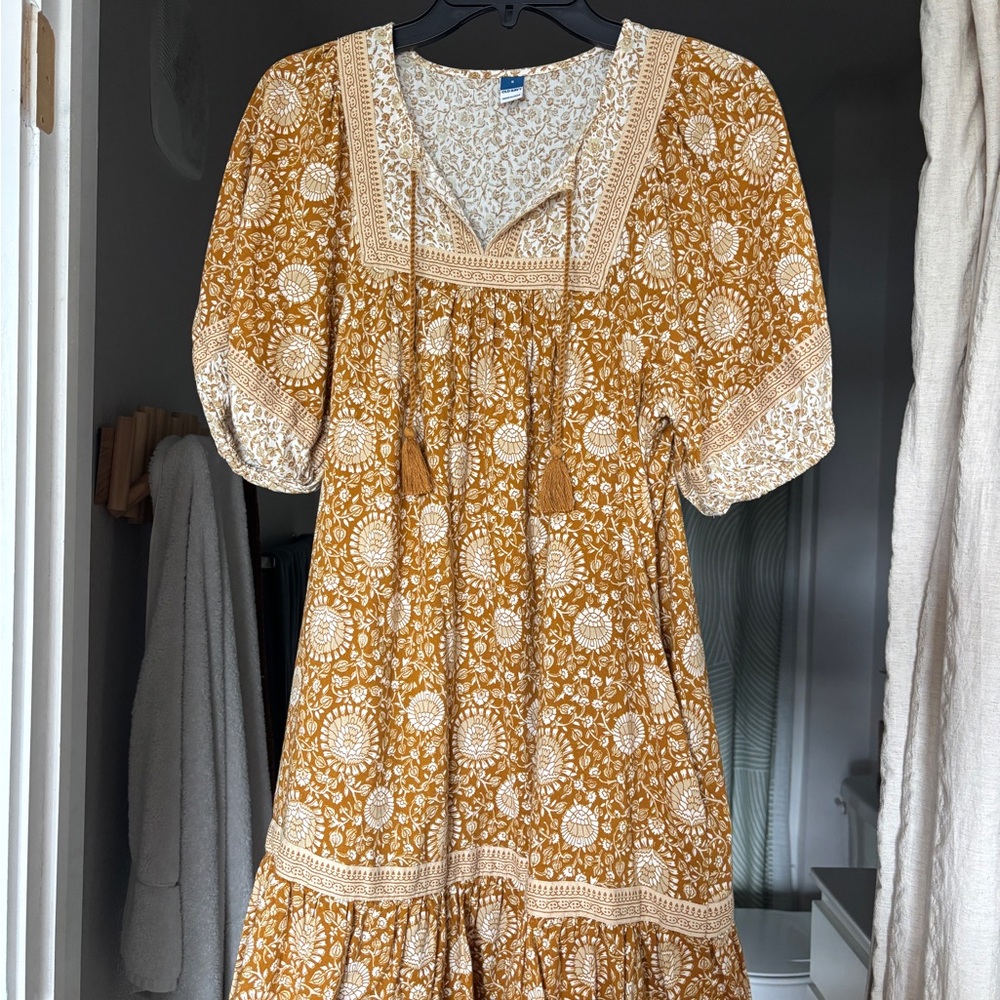 Boho Old Navy Floral Dress in Yellow Ochre/Mustard